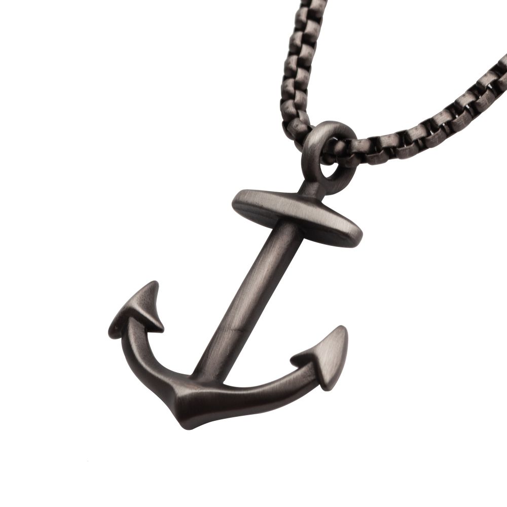 INOX Gun Metal IP Anchor Pendant with Box Chain