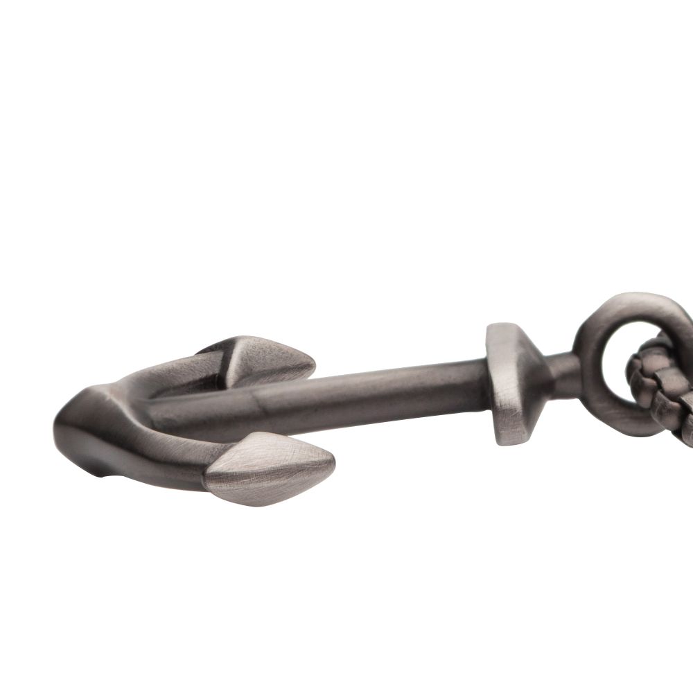 INOX Gun Metal IP Anchor Pendant with Box Chain