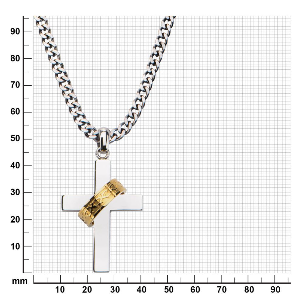 INOX Gold IP Ring in Steel Cross Pendant with Chain