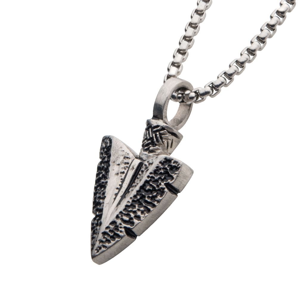 INOX Antiqued Steel Arrowhead Pendant with Bold Box Chain