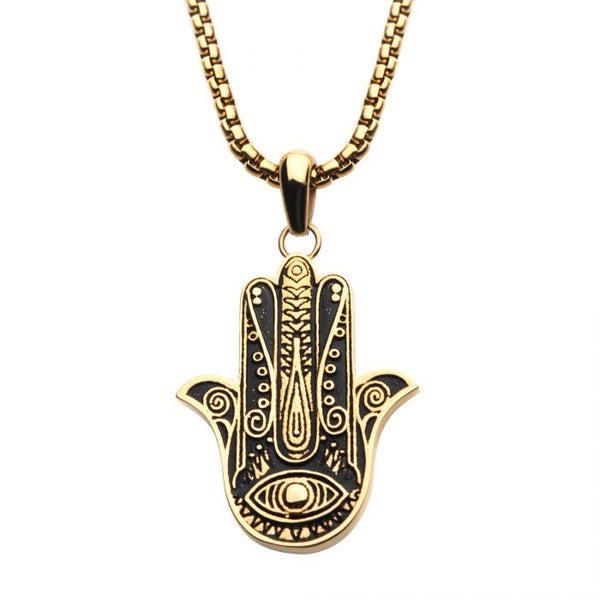 INOX Stainless Steel Gold Plated Hamsa Pendant Necklace