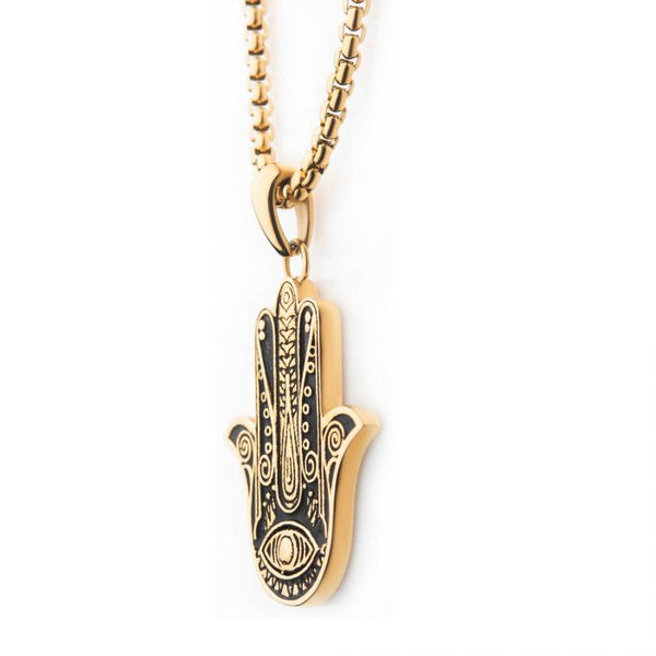 INOX Stainless Steel Gold Plated Hamsa Pendant Necklace
