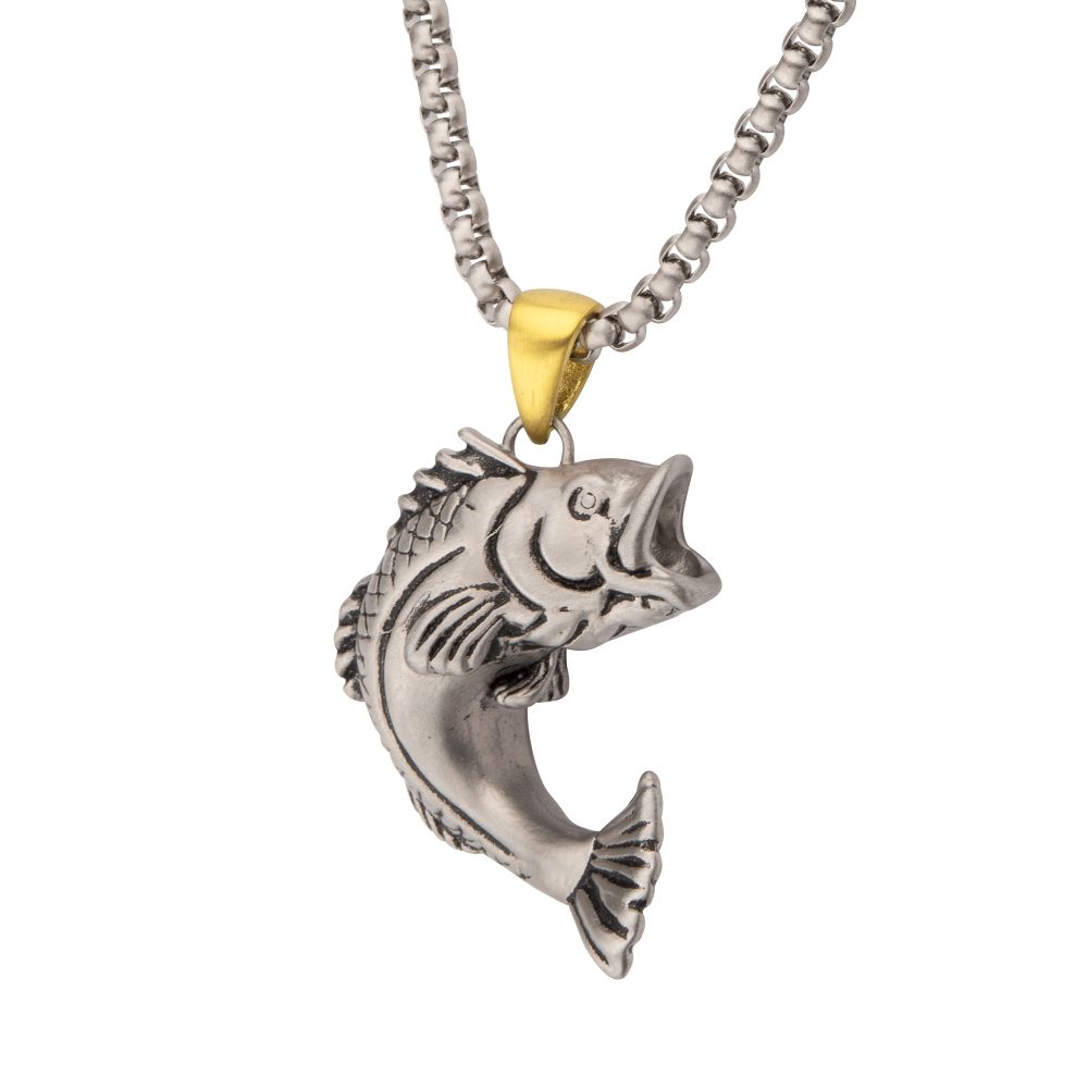 INOX Antiqued Matte Finish Steel Largemouth Bass Pendant