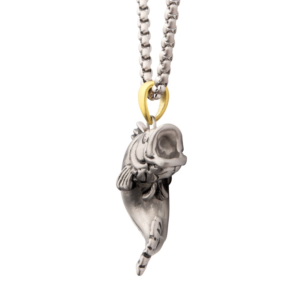 INOX Antiqued Matte Finish Steel Largemouth Bass Pendant