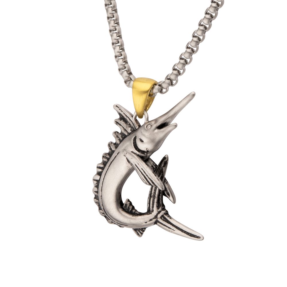 INOX Antiqued Matte Finish Steel Marlin Pendant