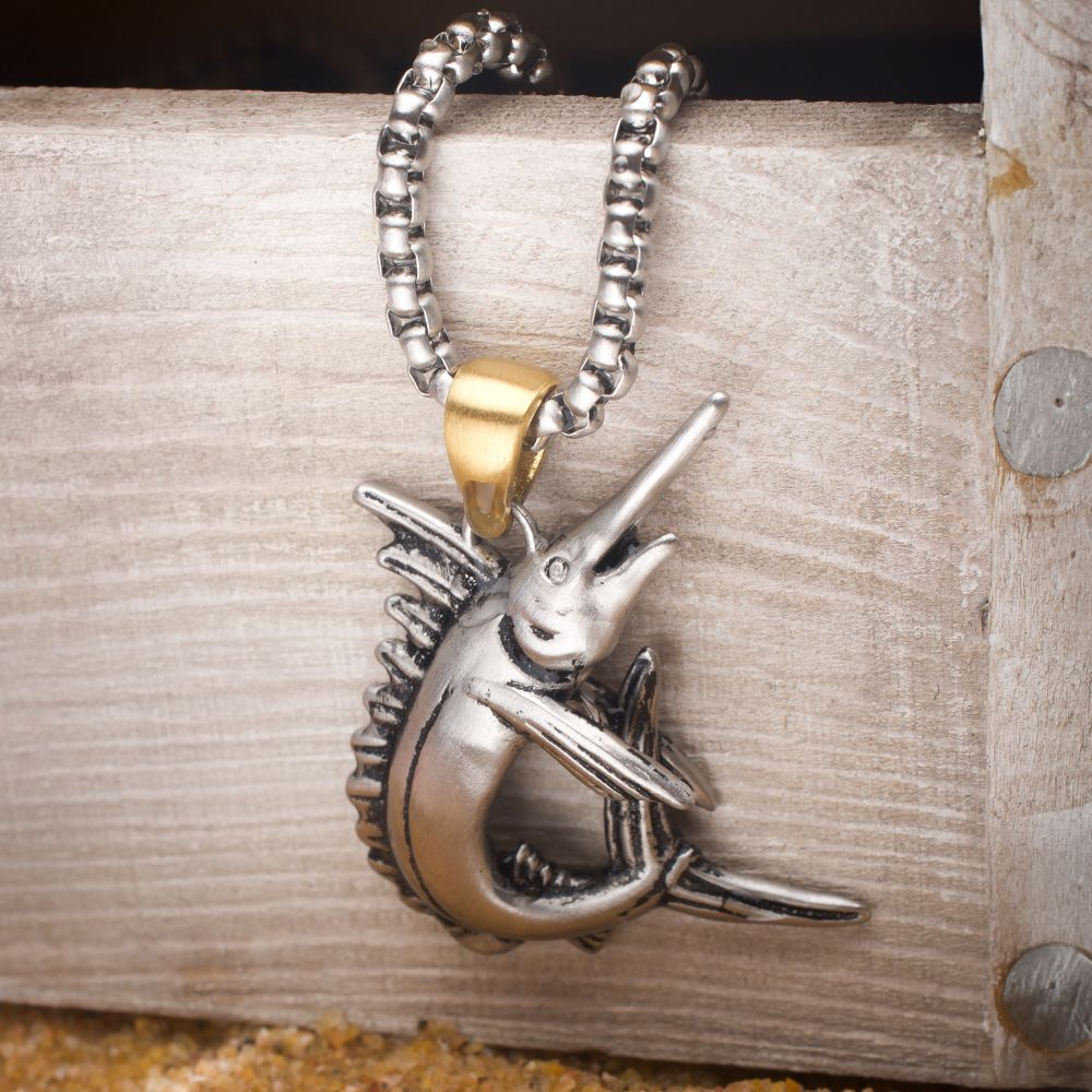 INOX Antiqued Matte Finish Steel Marlin Pendant