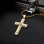 INOX 18Kt Gold IP Layered Cross Pendant with CNC Set Clear CZ