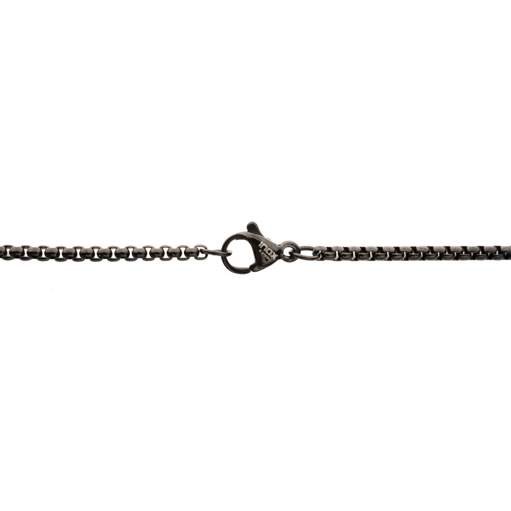 INOX Natural Black Spinel High Polished Black IP-Plated Steel Cross Pendant 2MM 22" Necklace