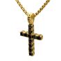 INOX Natural Black Spinel High Polished IP-Gold-Plated Steel Cross Pendant 2.5MM 22" Necklace