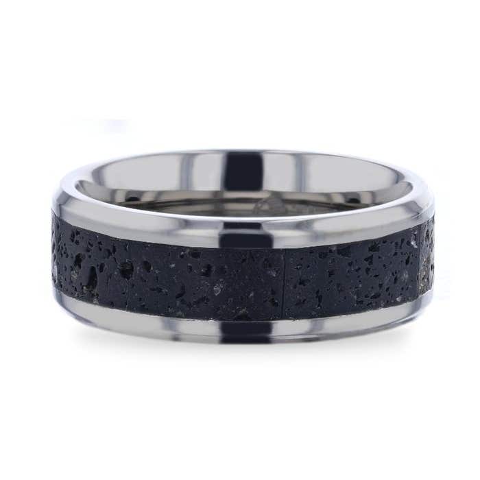 Thorsten "MAUNA" Lava Inlaid Titanium Men's Wedding Band With Polished Beveled Edges