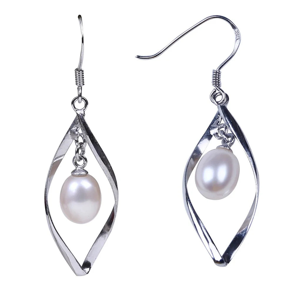 Sterling Silver and Pearl Dangle Earrings