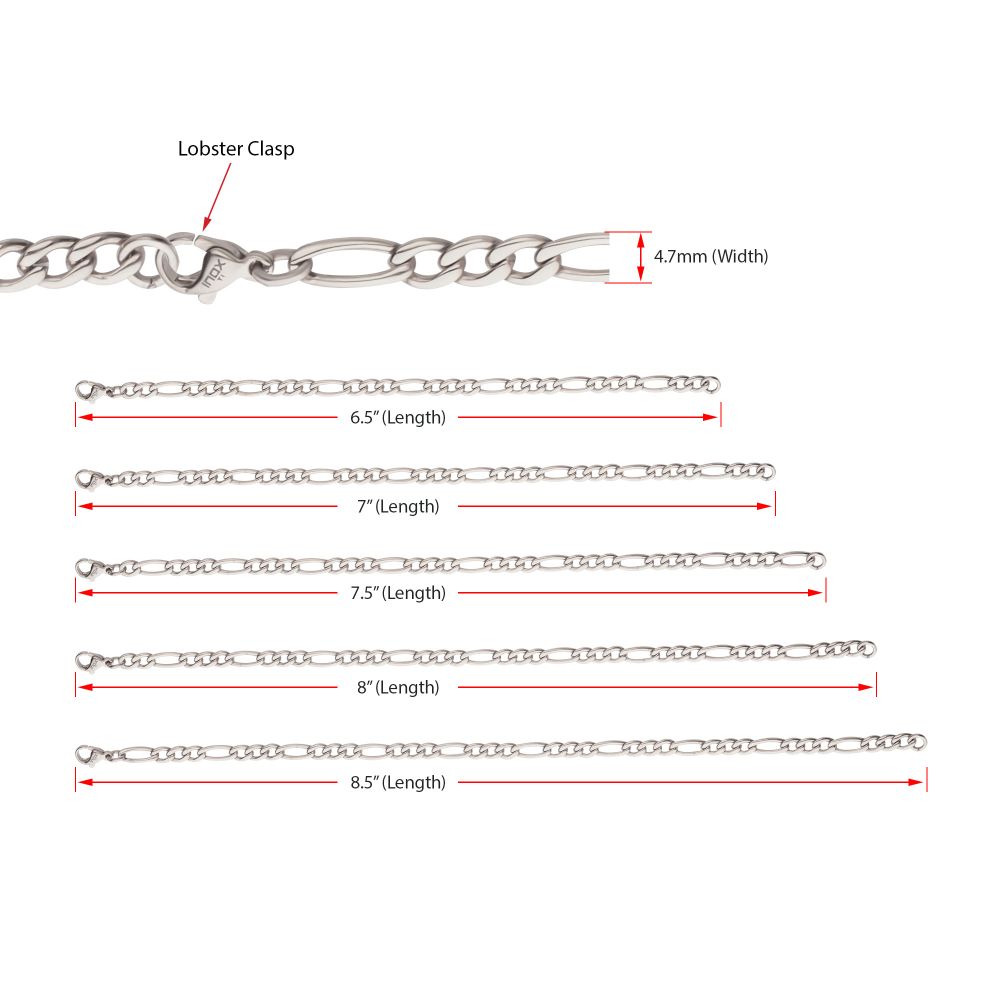 INOX Titanium 4.7MM Figaro Link 6.5" Bracelet