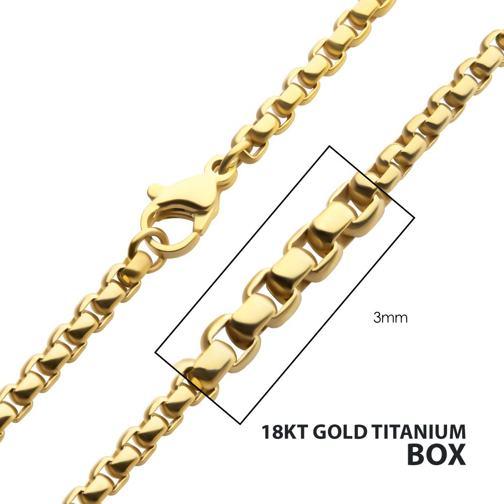 INOX 3mm 18Kt Gold IP Titanium Box Chain Necklace