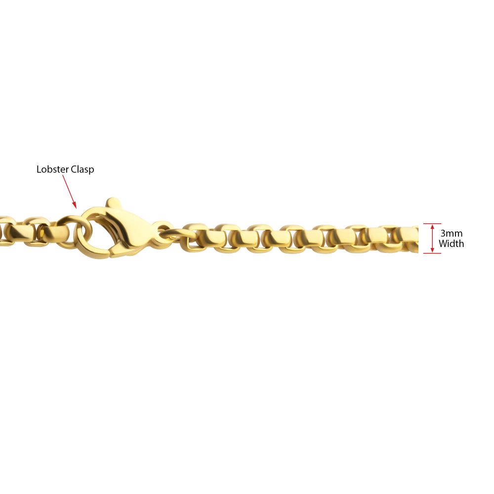 INOX 3mm 18Kt Gold IP Titanium Box Chain Necklace