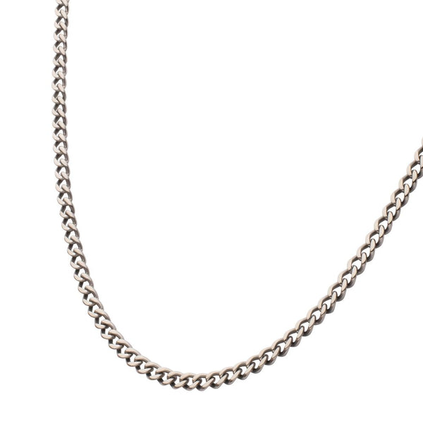 INOX Men's 4.35mm Titanium Flat Curb Chain Necklace with Lobster Clasp.