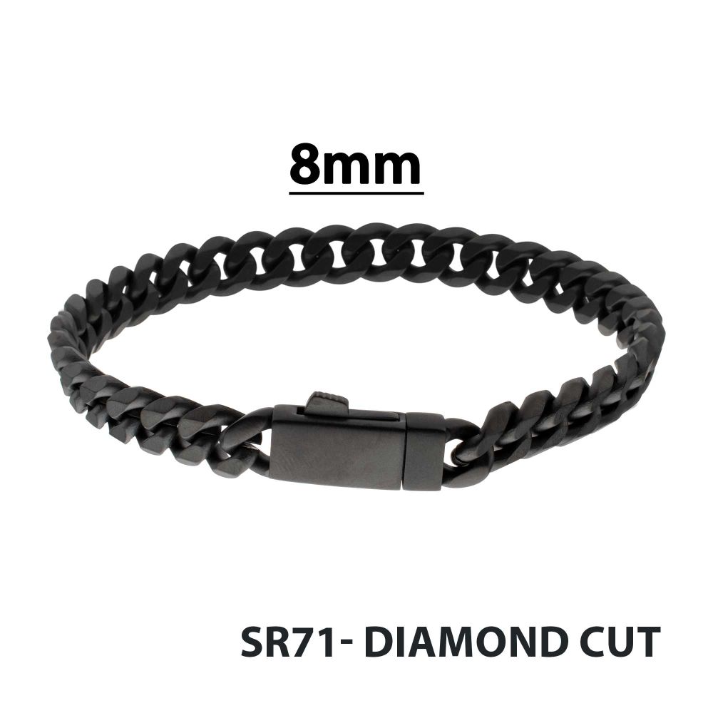 INOX Matte Black IP-Plated Titanium 8mm Diamond-Cut Miami Cuban Chain Bracelet