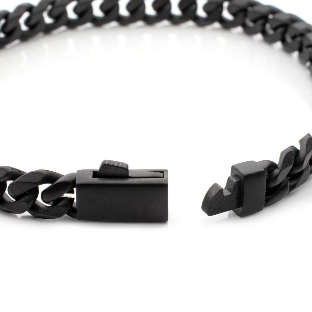 INOX Matte Black IP-Plated Titanium 8mm Diamond-Cut Miami Cuban Chain Bracelet