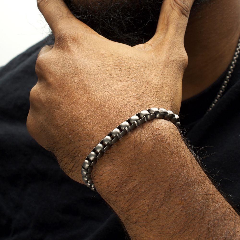 INOX Matte Finish Titanium 7mm Rounded Box Chain Bracelet