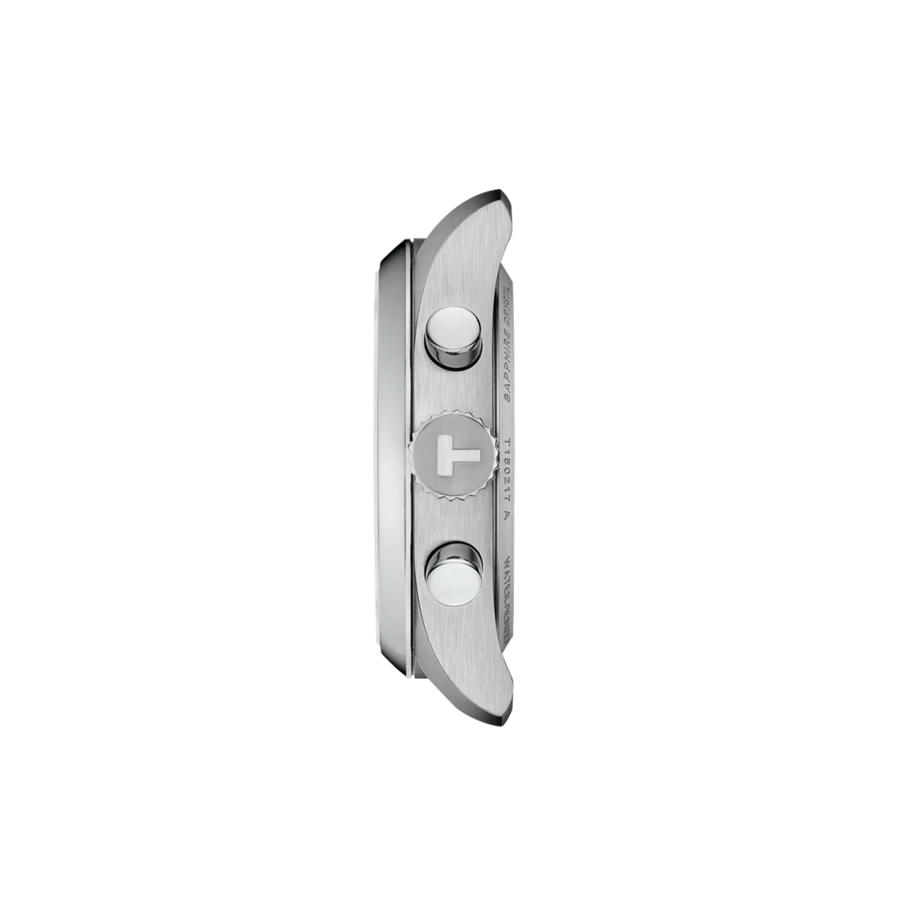 Close-up of a silver watch strap on a white background
