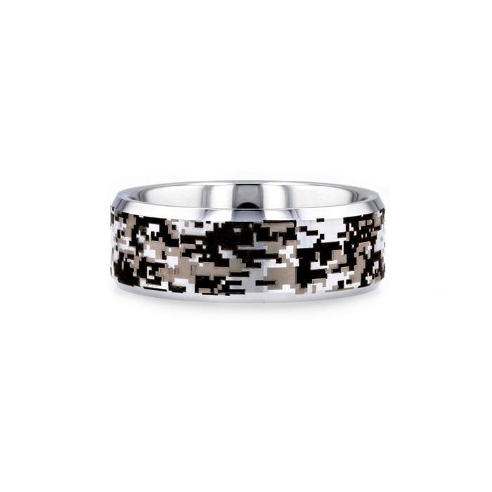 Thorsten "STEALTH" Tungsten Carbide Men's Wedding Ring with Engraved Digital Camouflage