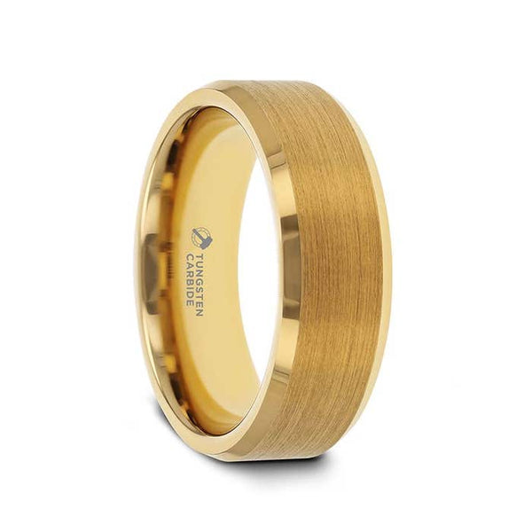 Thorsten "HONOR" Gold-Plated Tungsten Beveled Polished Edges Flat Ring with Brushed Center
