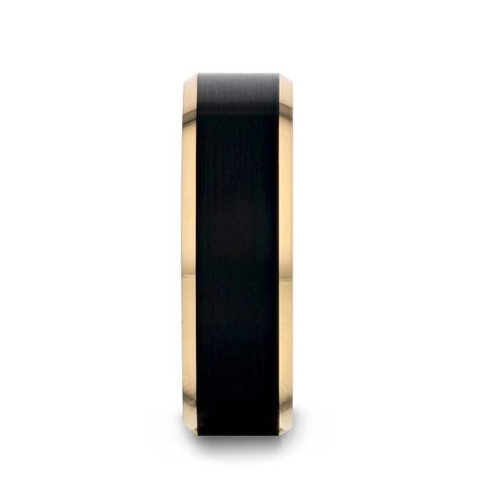 Thorsten "GASTON" Gold-Plated Tungsten Polished Beveled Ring with Brushed Black Center