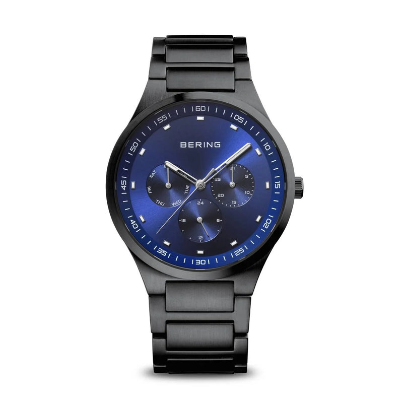 BERING Classic: Blue Dial with Brushed Black Strap