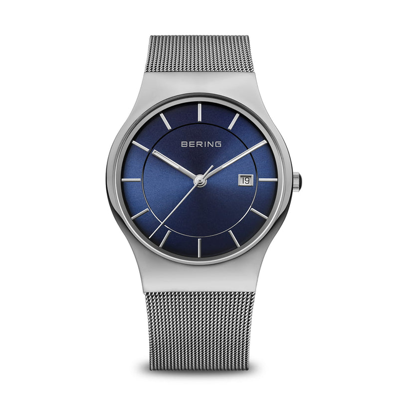 BERING Midnight Blue & Polished Silver Mesh Watch