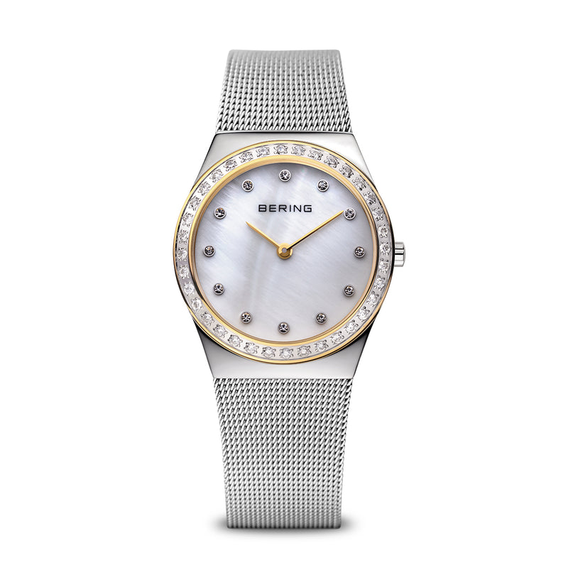 BERING Silver & Gold Swarovski Crystal Accent Watch