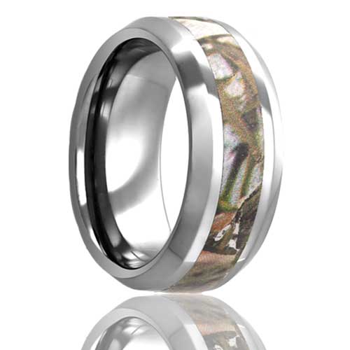 Men's 8MM Tungsten Band with Beveled-Edges & Camouflage Inlay
