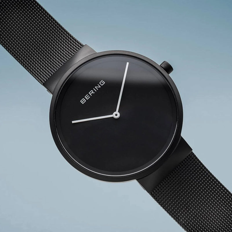 BERING Classic: Matte Black with Milanese Mesh Strap