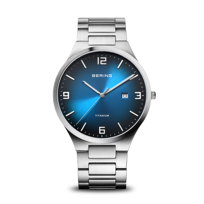 BERING Titanium & Brushed Silver Blue-Faced Watch