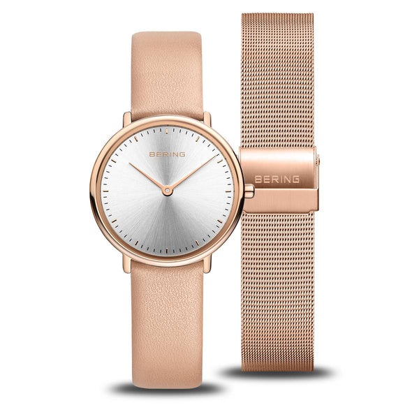 BERING Ultra Slim Polished Rose Gold Watch: Blush Interchangeable Straps