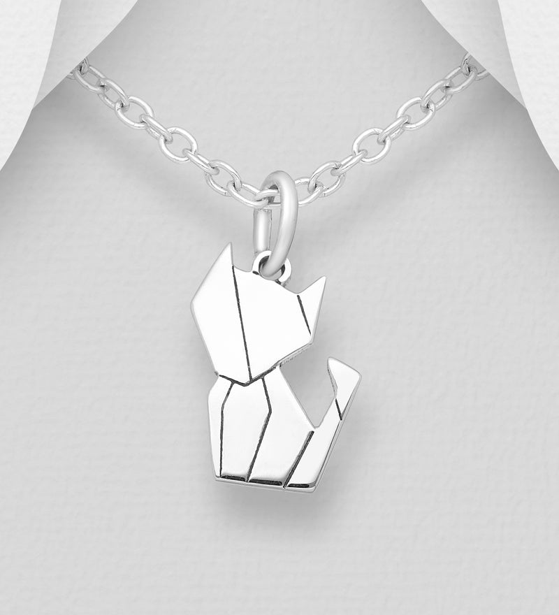 Sterling Silver Origami Cat Pendant
