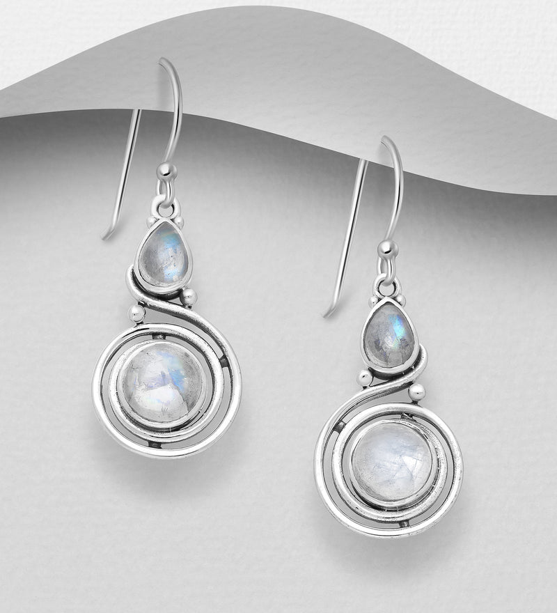 Moonstone and Silver Swirl Earrings