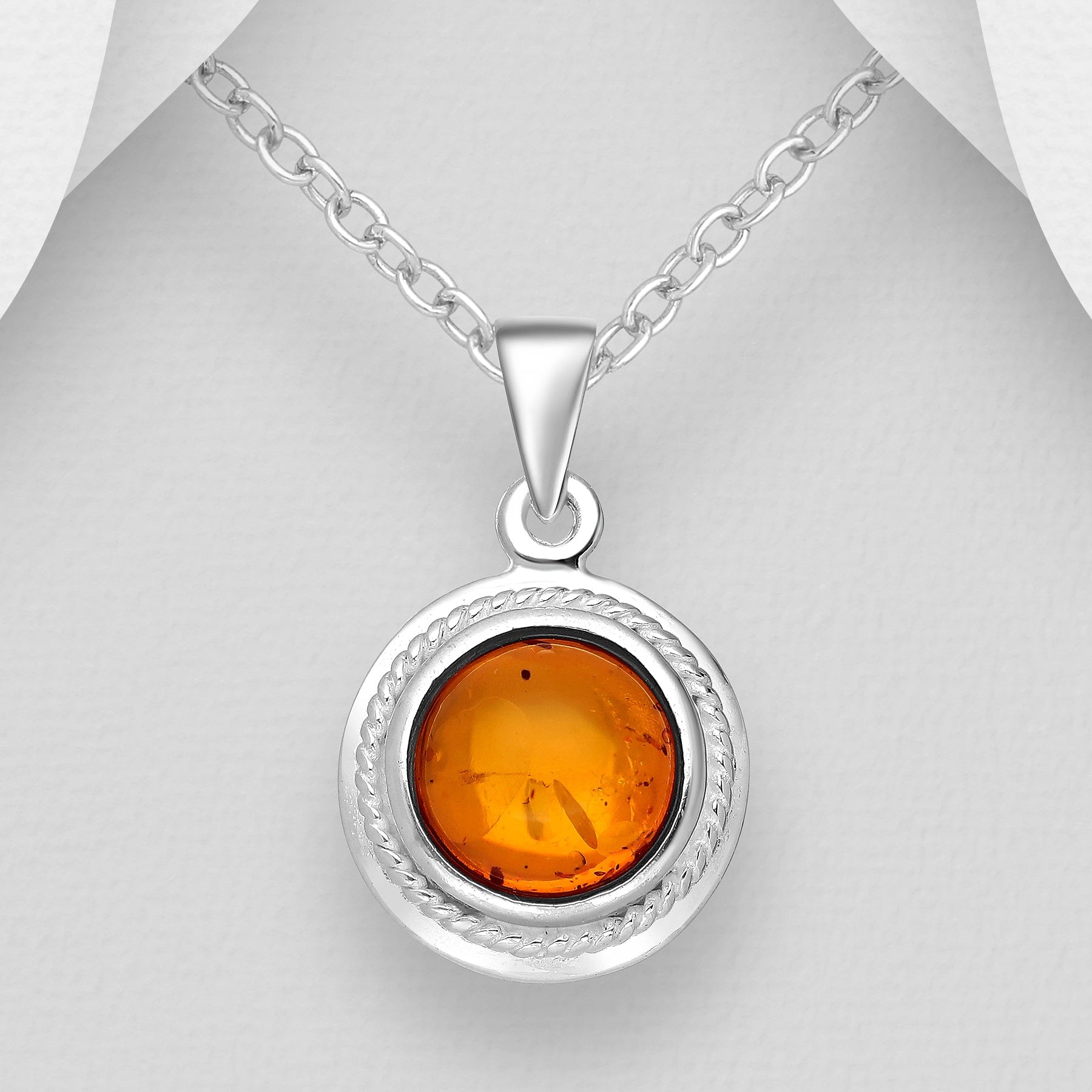 Sterling Silver Baltic Amber Pendant Necklace (NOTE: DENTED)