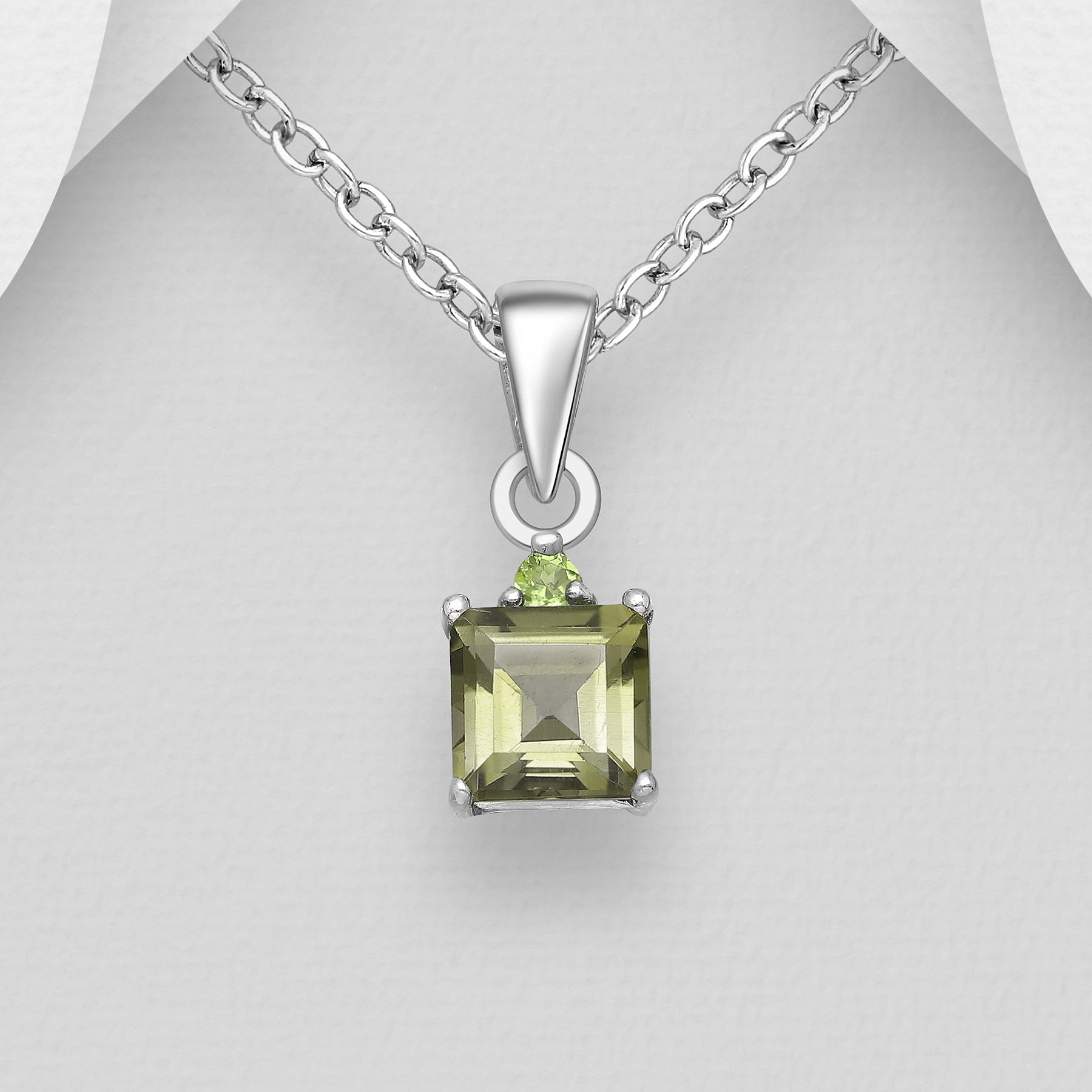 Sterling Silver Accented Princess-Cut Peridot Pendant