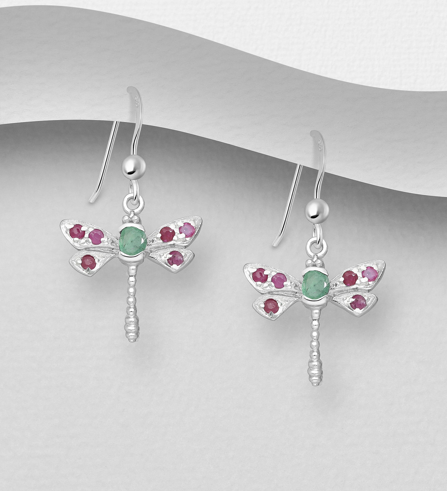 Sterling Silver Various Gemstone Dragonfly Earrings