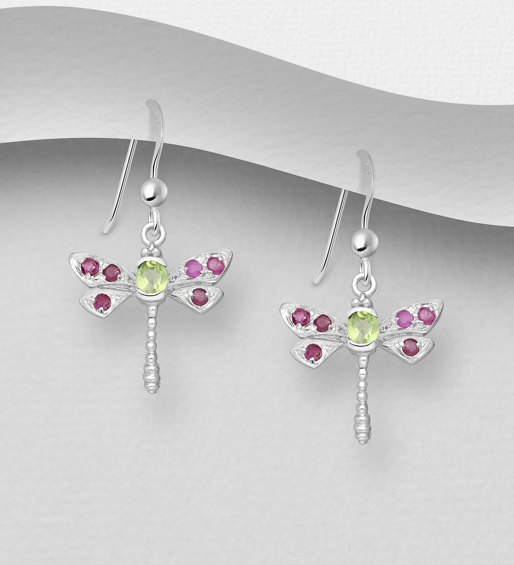 Sterling Silver Various Gemstone Dragonfly Earrings