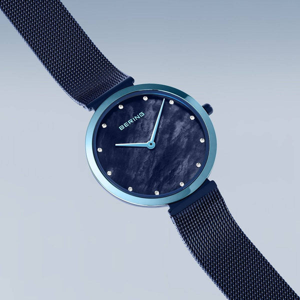 BERING Classic:  Blue Mother of Pearl Dial with Swarovski Crystals