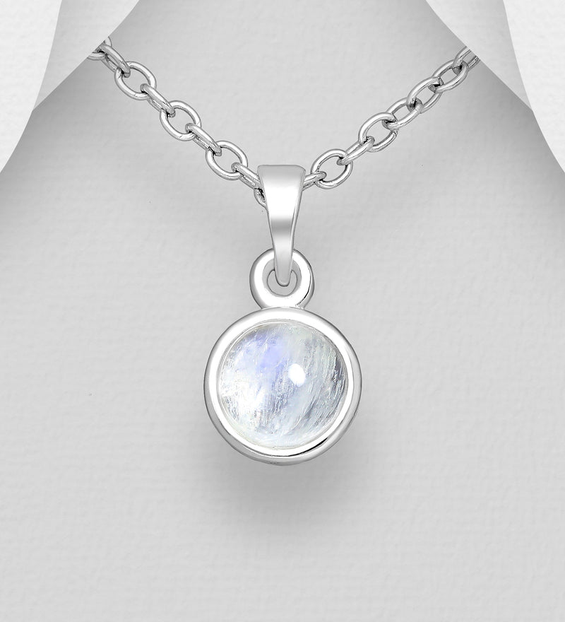 Sterling Silver Petite Solitaire Moonstone Pendant
