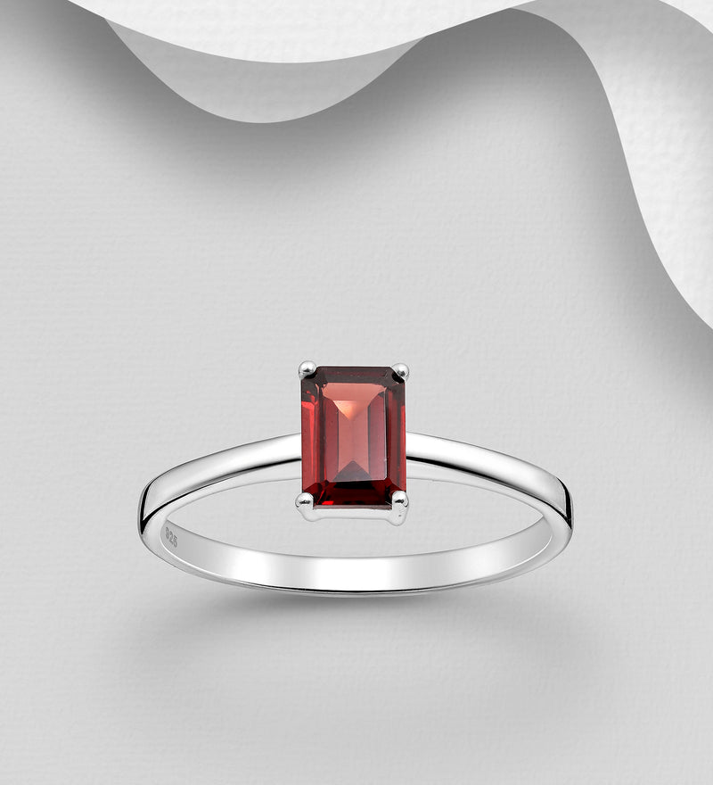 Emerald-Cut Solitaire Natural Gemstone Ring