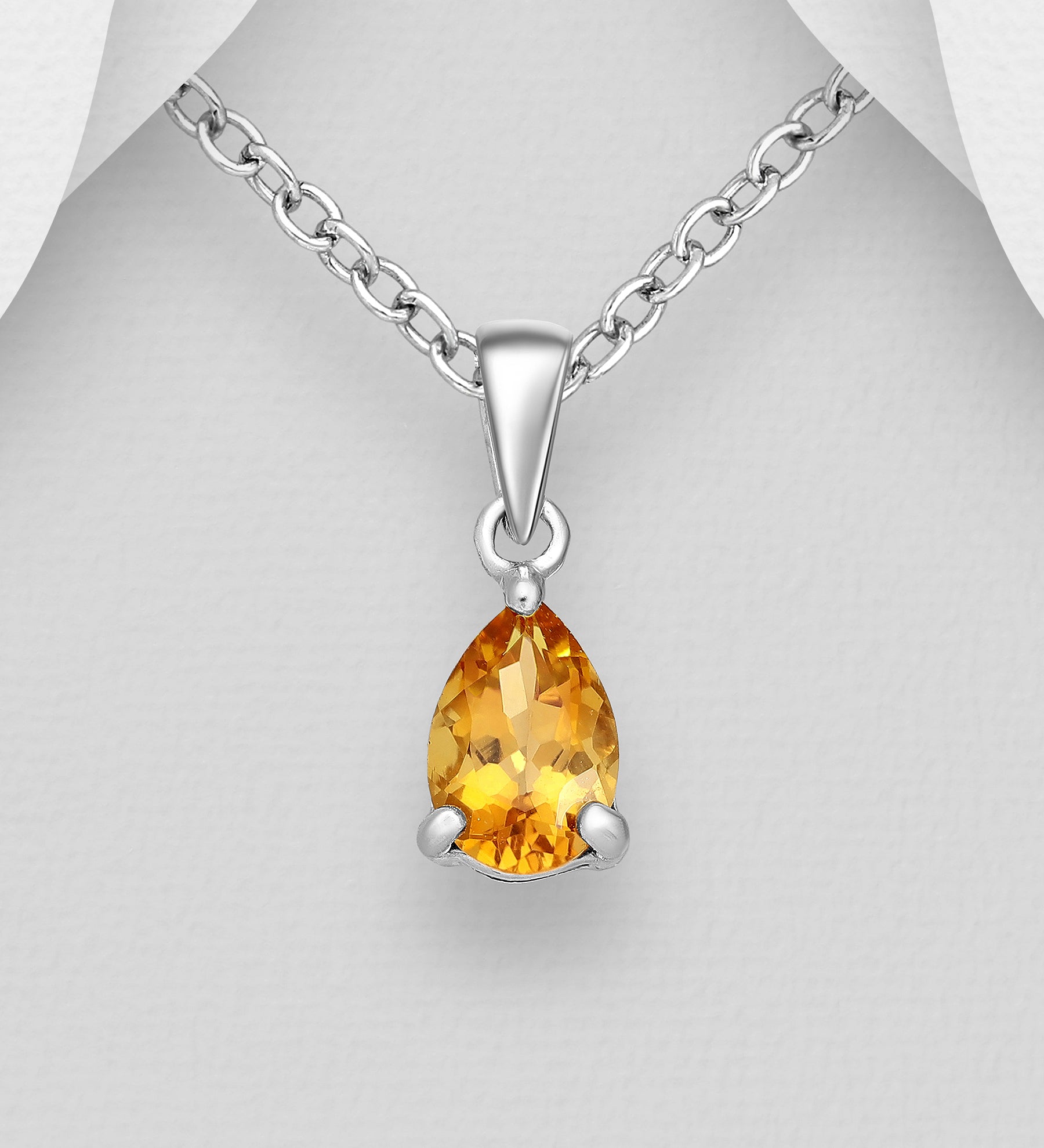 Sterling Silver Pear-Cut Citrine Pendant
