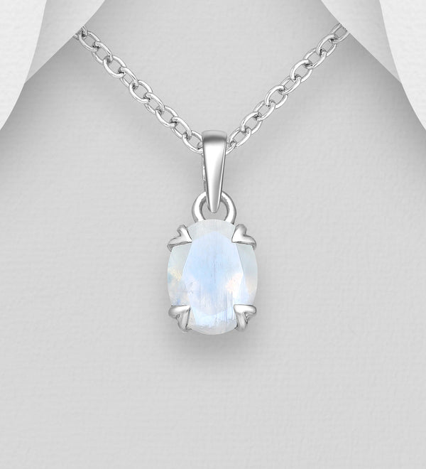 Sterling Silver Claw Prong Rainbow Moonstone Pendant