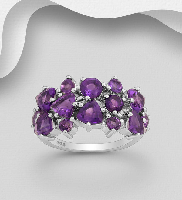 Sterling Silver Fancy-Cut Amethyst Cocktail Ring