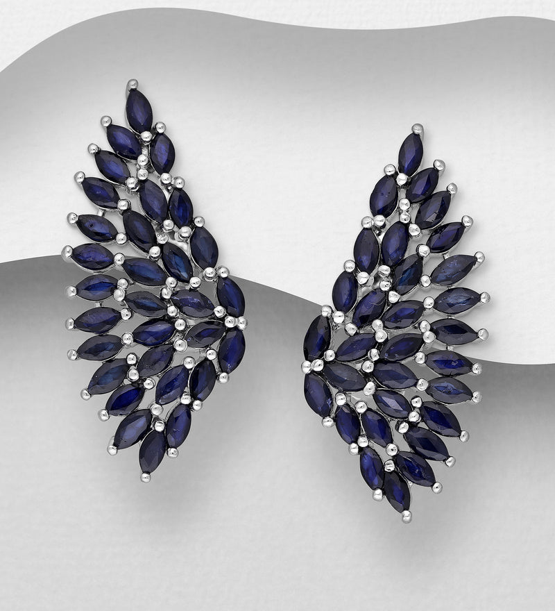 Sterling Silver Grandiose Omega-Lock Blue Sapphire Earrings