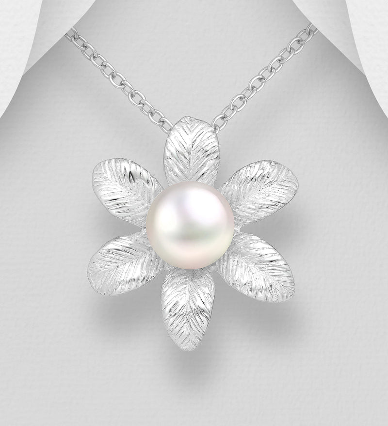 Sterling Silver Freshwater Pearl Flower Pendant
