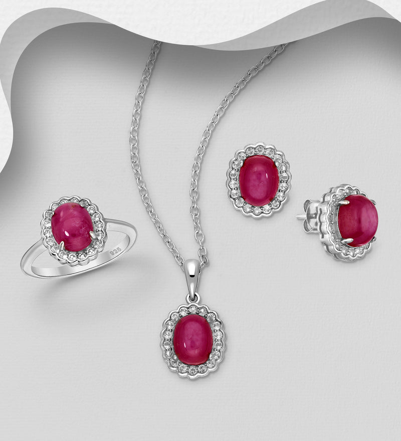 Sterling Silver Ruby & White Topaz Halo Matching Jewelry Set