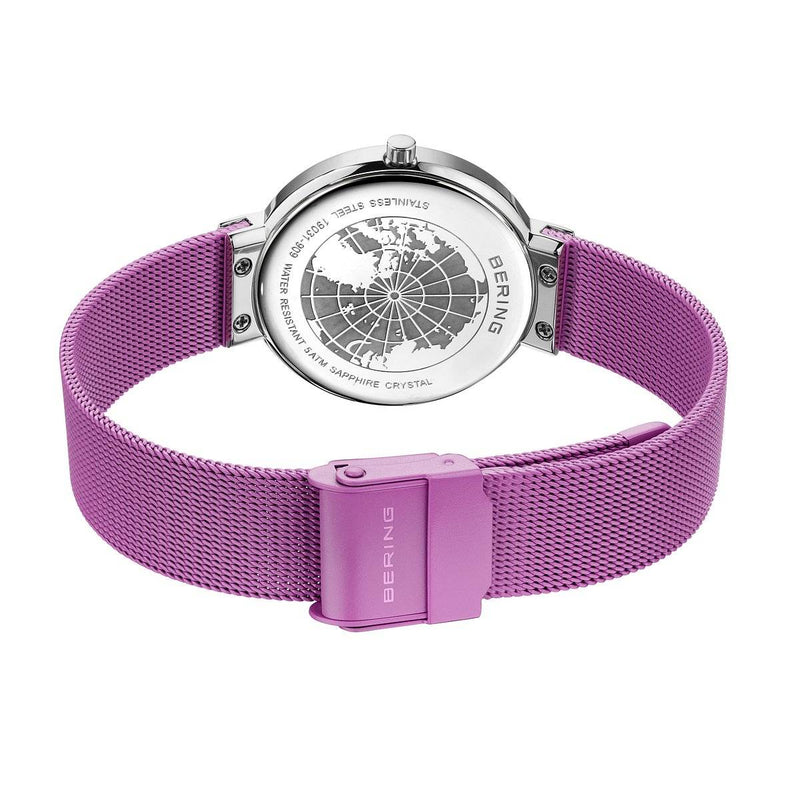 BERING: Classic Aurora Watch with Purple Dial/ Polished Silver