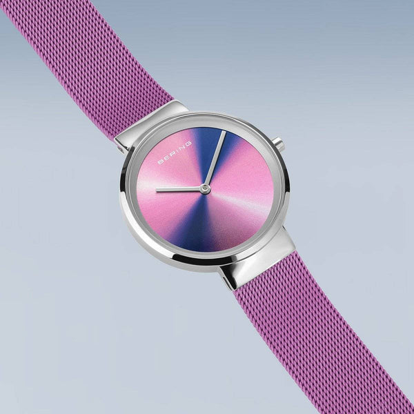 BERING: Classic Aurora Watch with Purple Dial/ Polished Silver